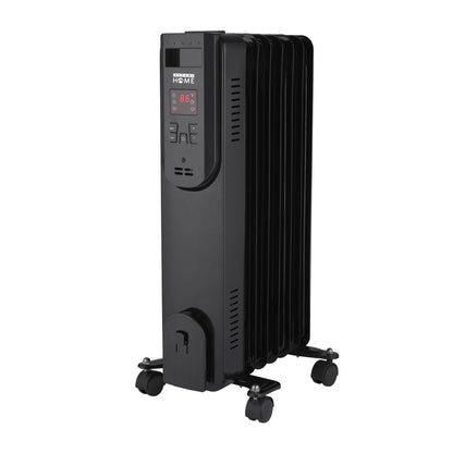 Oil Space Heater with Remote Control, Portable Radiator Heater with 7 Oil-Filled Fins Indoor Uses, 3 Heat Settings, Thermostat, Tip-Over Protection