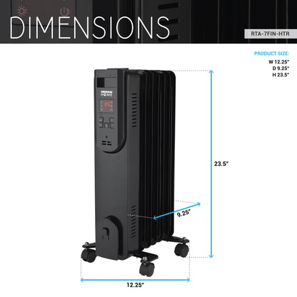 Oil Space Heater with Remote Control, Portable Radiator Heater with 7 Oil-Filled Fins Indoor Uses, 3 Heat Settings, Thermostat, Tip-Over Protection