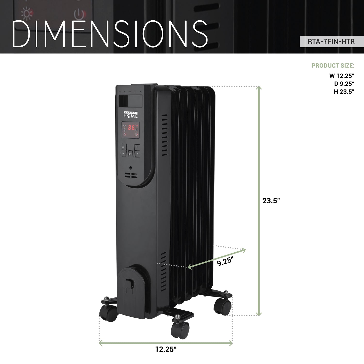 Oil Space Heater with Remote Control, Portable Radiator Heater with 7 Oil-Filled Fins Indoor Uses, 3 Heat Settings, Thermostat, Tip-Over Protection