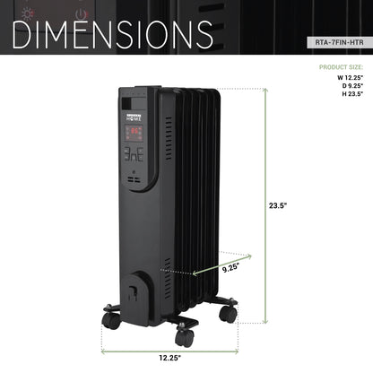 Oil Space Heater with Remote Control, Portable Radiator Heater with 7 Oil-Filled Fins Indoor Uses, 3 Heat Settings, Thermostat, Tip-Over Protection