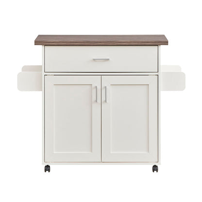 Deluxe Mobile Kitchen Island Cart with Water-Resistant Top, Storage Cabinets with Adjustable Shelves, and Towel &amp; Spice Rack