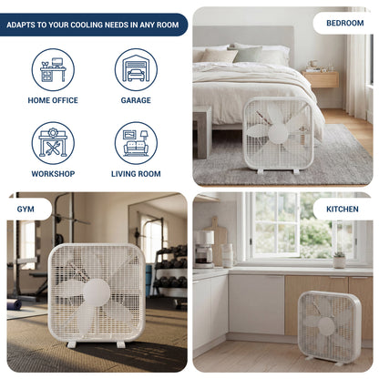 20 Inch Box Fan, 3-Speed Portable Cooling Fan With Carry Handle, Quiet High Velocity Air Circulator, 80W Powerful Airflow, Slim &amp; Lightweight, Floor Fan for Bedroom, Home, Office, Dorm, Garage