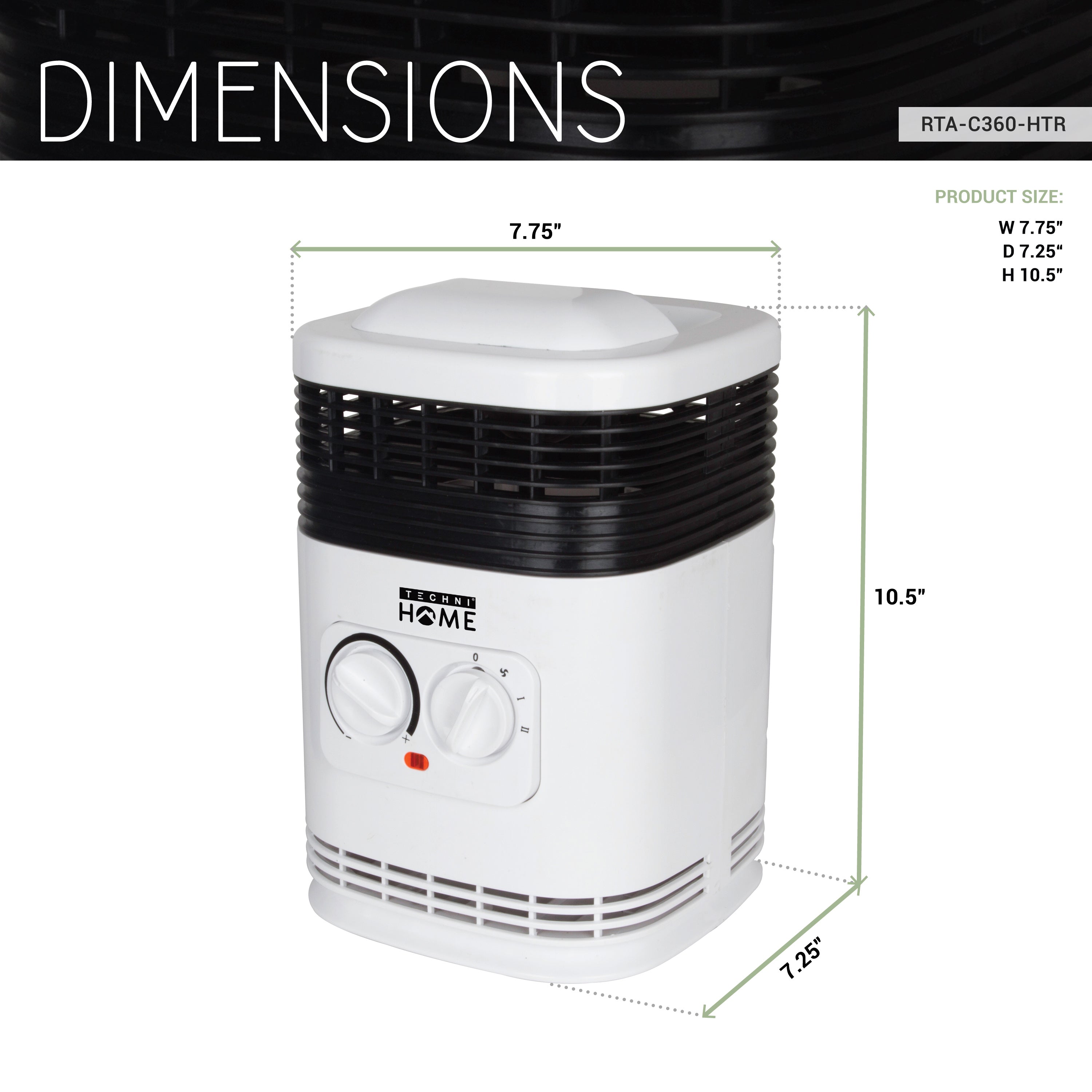 360 degree Ceramic Heater with Safety Tip-Over Shutoff and Overheat Protection