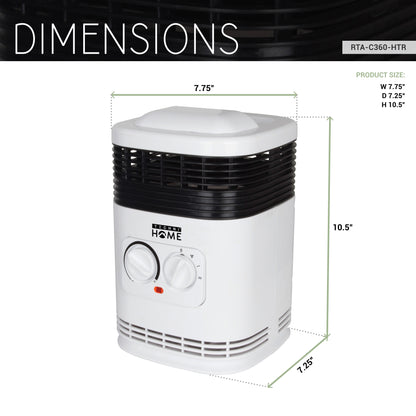 360 degree Ceramic Heater with Safety Tip-Over Shutoff and Overheat Protection