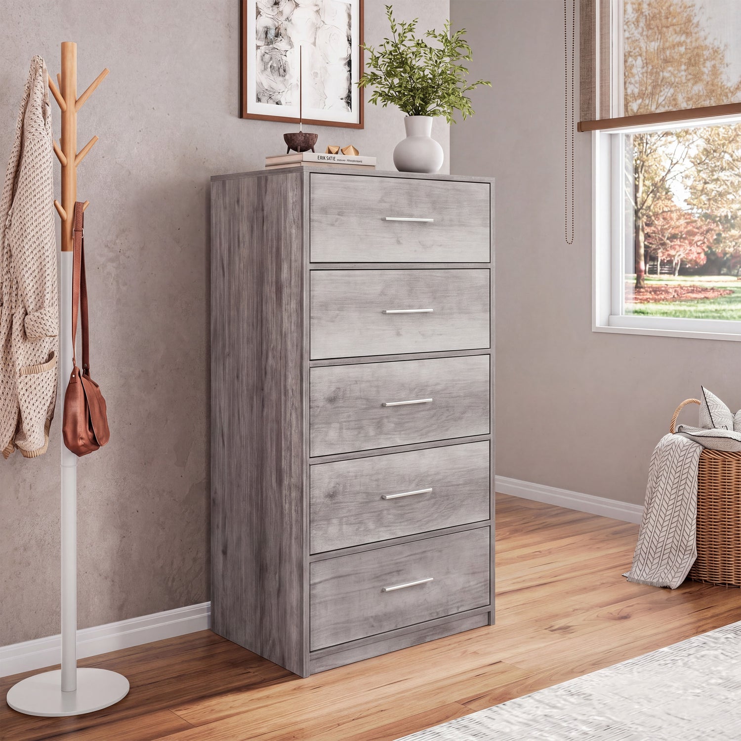5-Drawer Dresser, Wood Frame Dresser with Large Fabric Drawers 5-Drawer Dresser, Wood Frame Dresser with Large Fabric Drawers