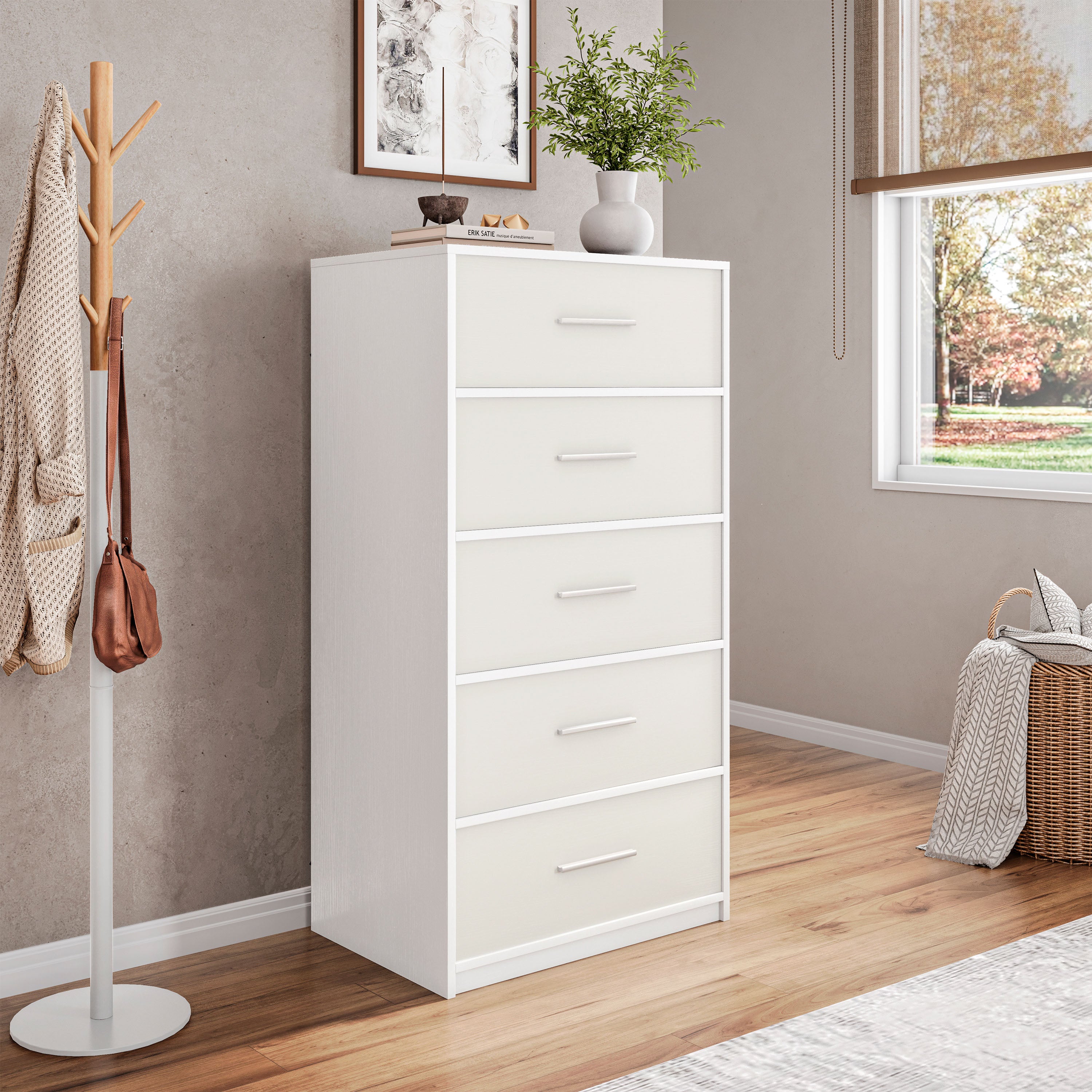 5-Drawer Dresser, Wood Frame Dresser with Large Fabric Drawers