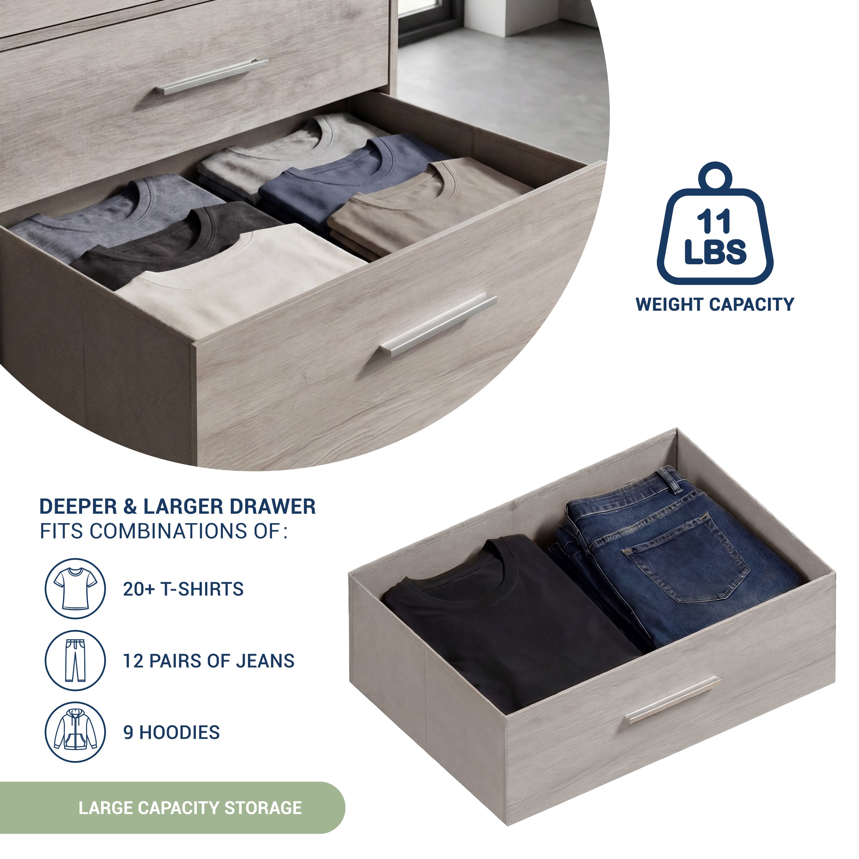 6-Drawer Dresser, Wood Frame Dresser with Large Fabric Drawers