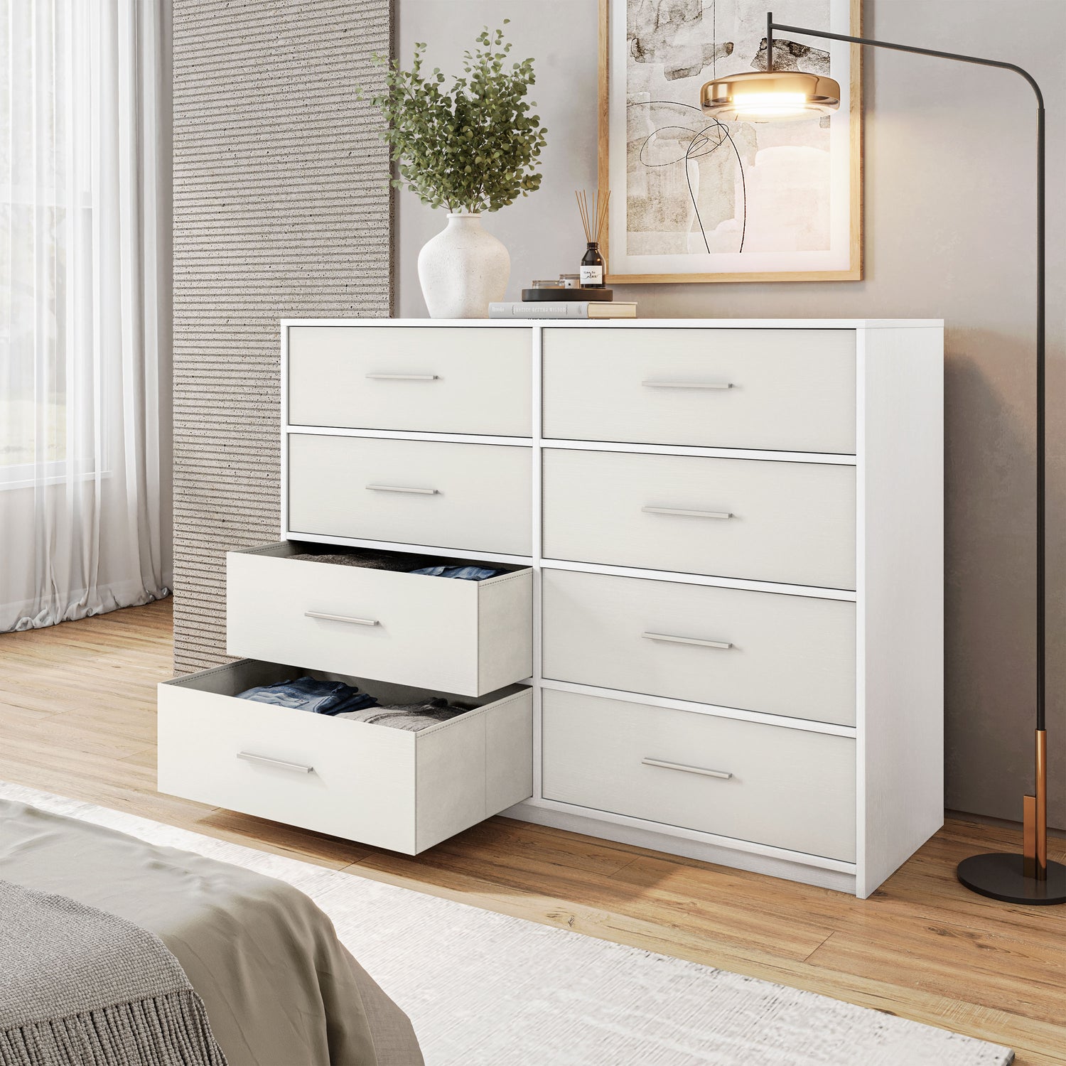 8-Drawer Dresser, Wood Frame Dresser with Large Fabric Drawers 8-Drawer Dresser, Wood Frame Dresser with Large Fabric Drawers