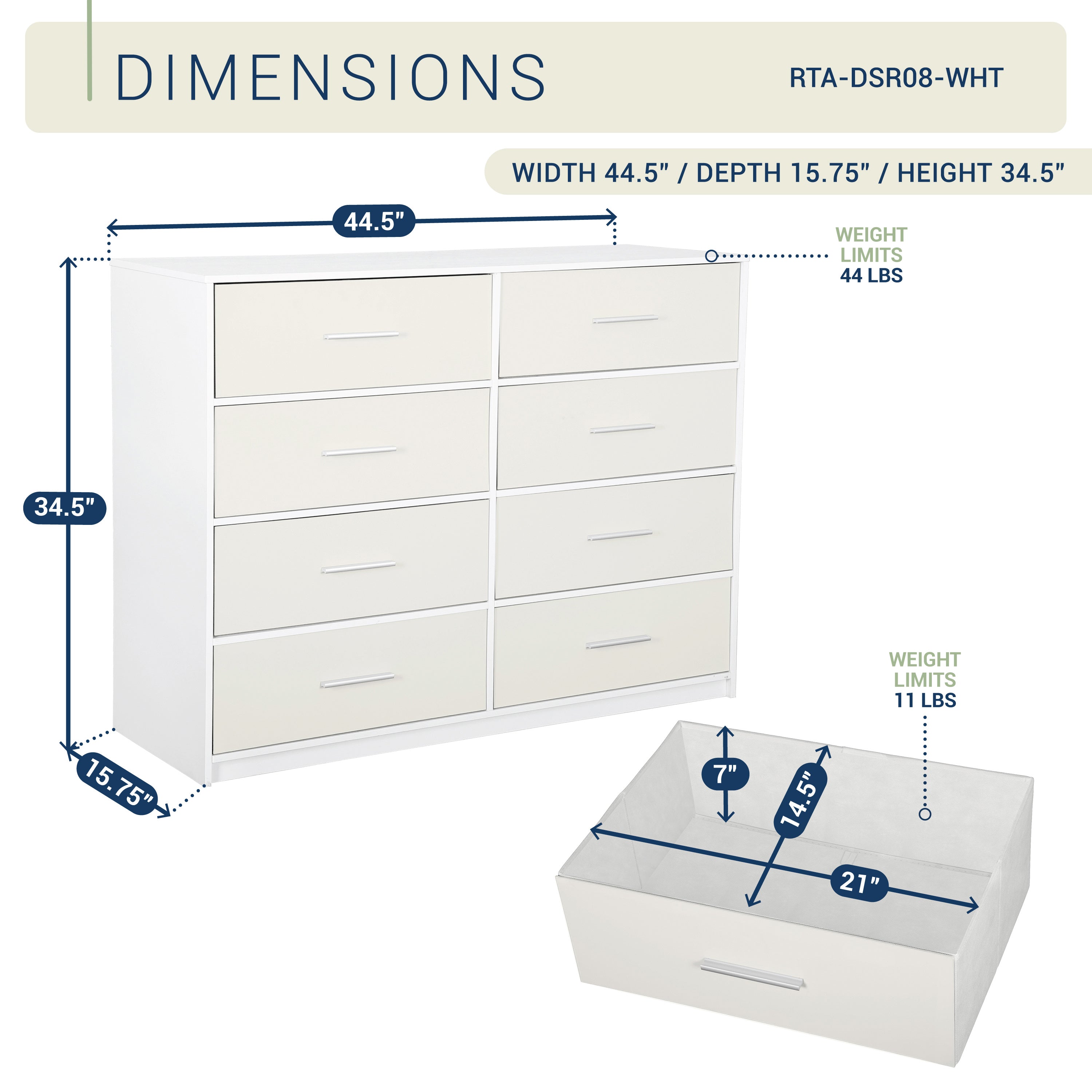 8-Drawer Dresser, Wood Frame Dresser with Large Fabric Drawers