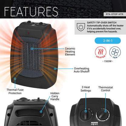 Dual Comfort 2-in-1 Portable Space Heater &amp; Fan, Energy-Efficient Electric Unit with Tip Over Shut Off Switch
