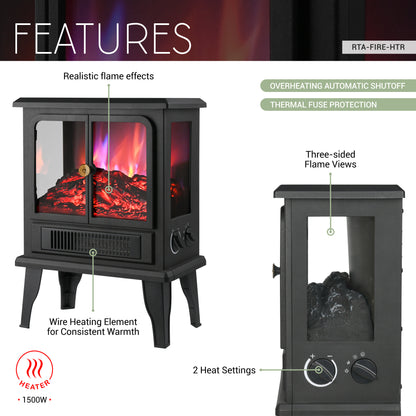 Freestanding Fireplace Heater with Flame Effects