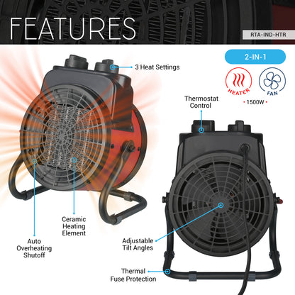 Industrial Electric Forced Air Heater with Ceramic Heating Element and Adjustable Tilt