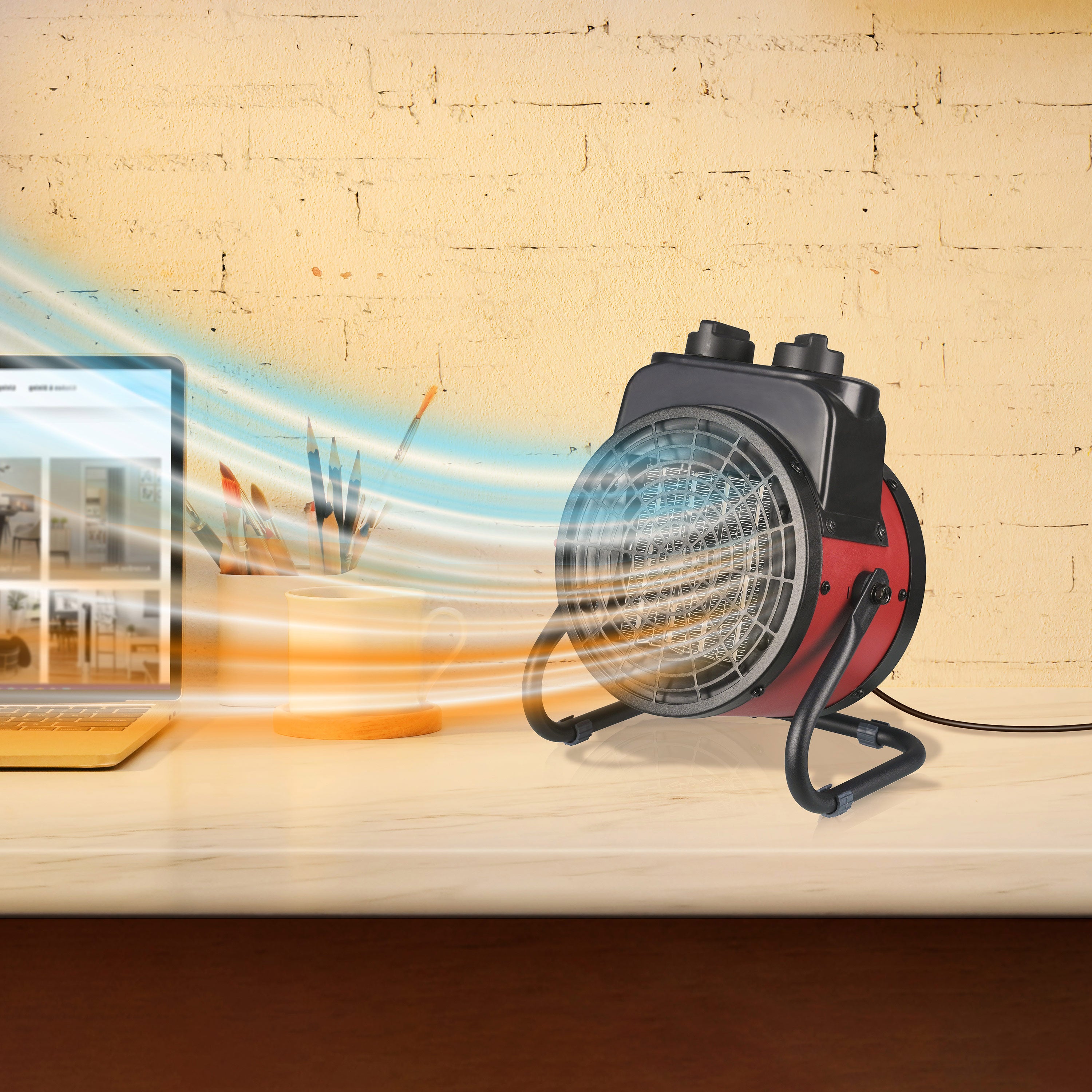 Electric Forced Air Heater with Ceramic Heating Element and Adjustable Tilt