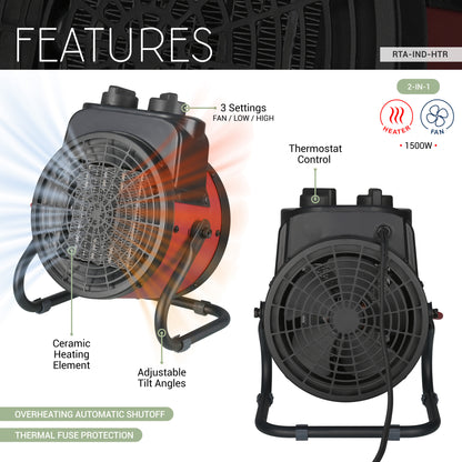 Electric Forced Air Heater with Ceramic Heating Element and Adjustable Tilt