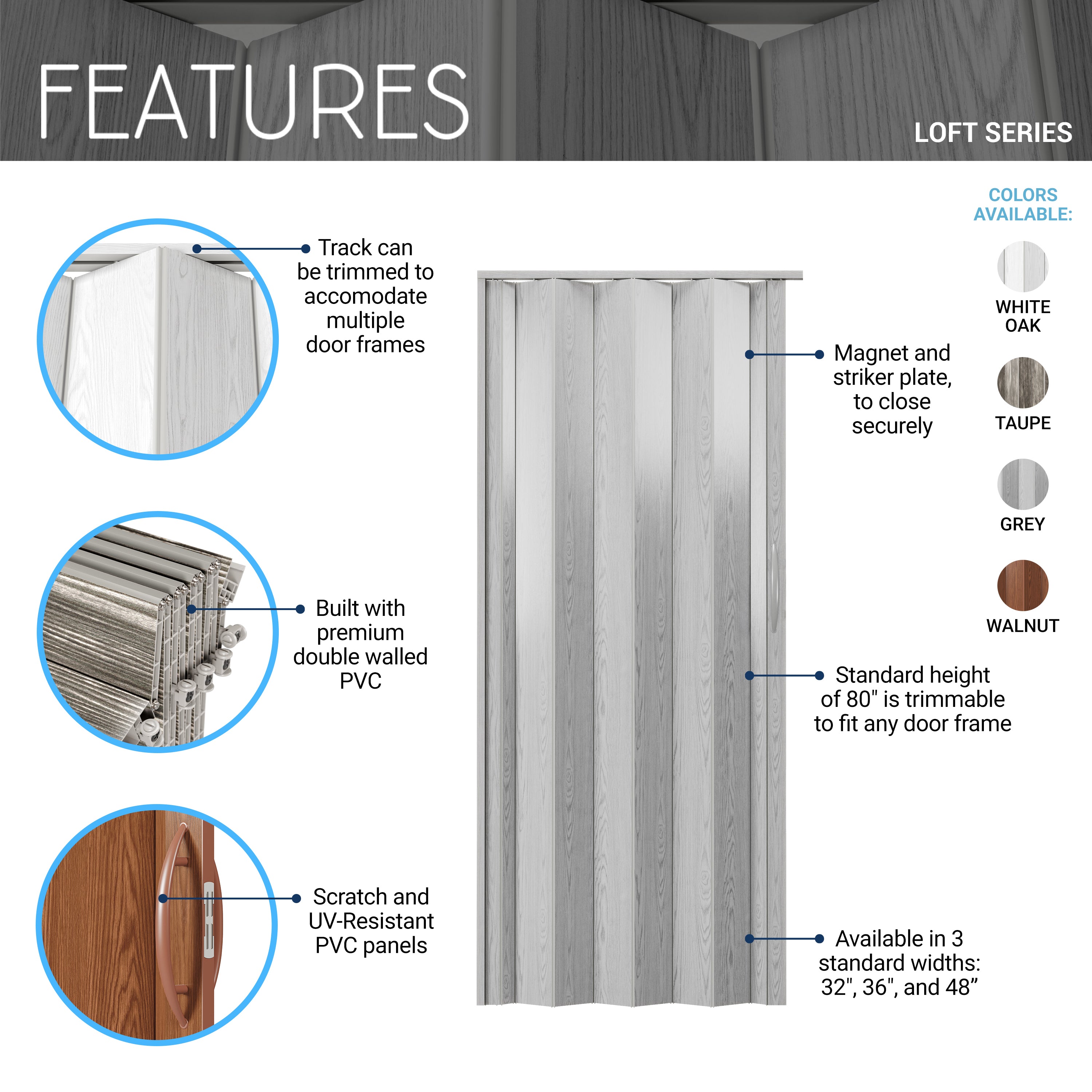 Loft Series 32" Premium Double Walled PVC Foldable Accordion Doors