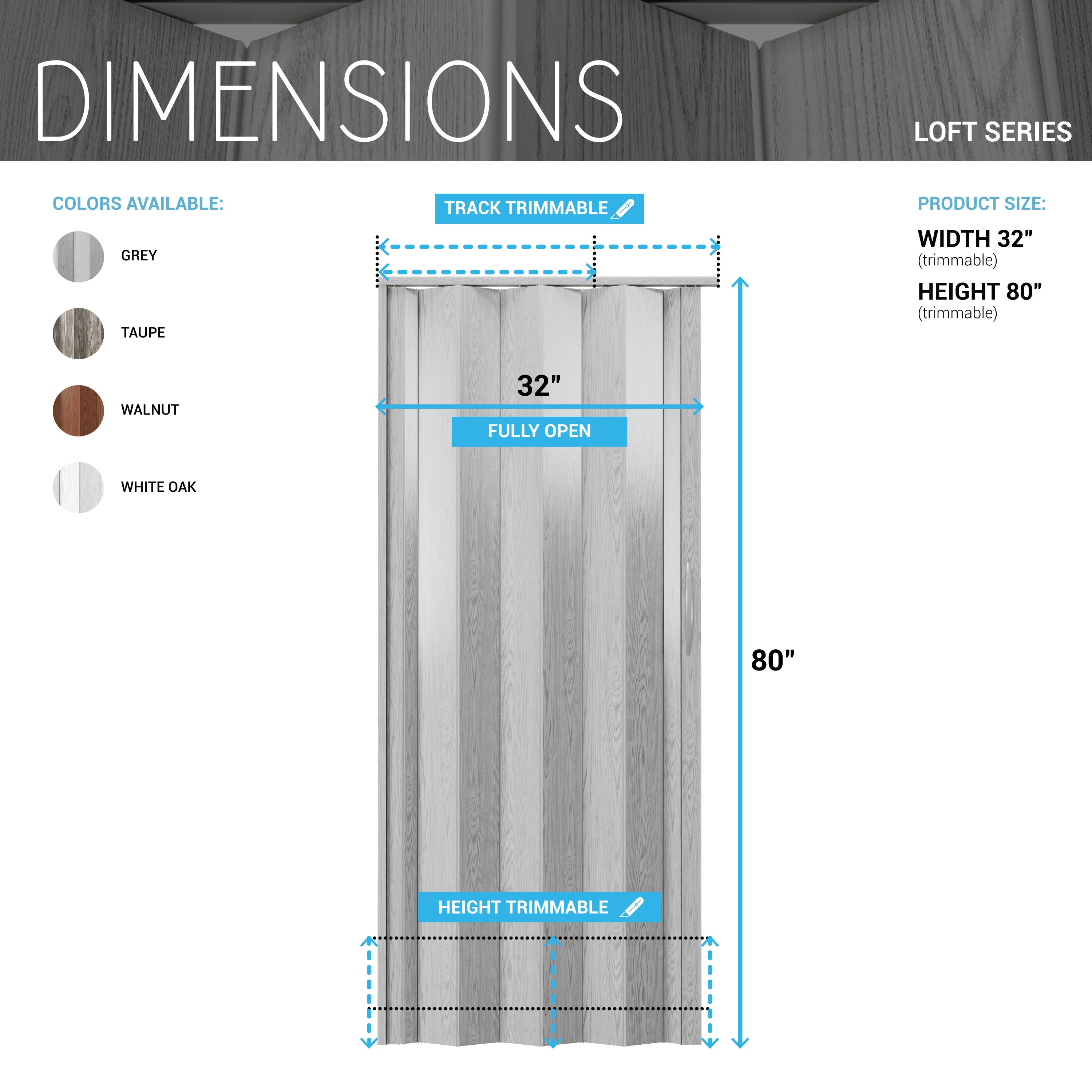 Loft Series 32" Premium Double Walled PVC Foldable Accordion Doors