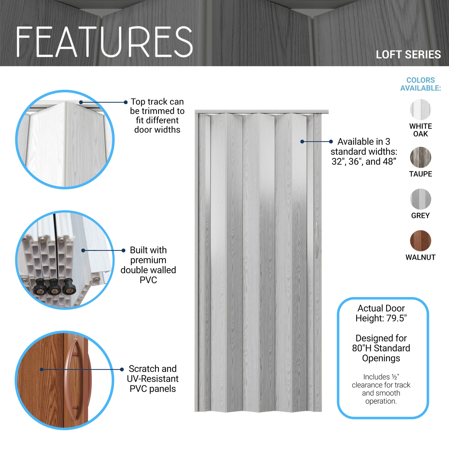 Loft Series 32" Premium Double Walled PVC Foldable Accordion Doors
