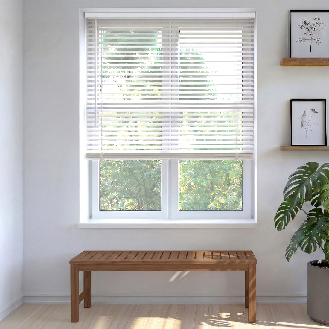 Optima Cordless Mini Blinds for Windows, Light Filtering 1 Inch Vinyl Horizontal Window Blinds, Child Safe Cordless Window Shades, Easy Install Privacy Blinds for Bedroom, Kitchen, Bath, Office