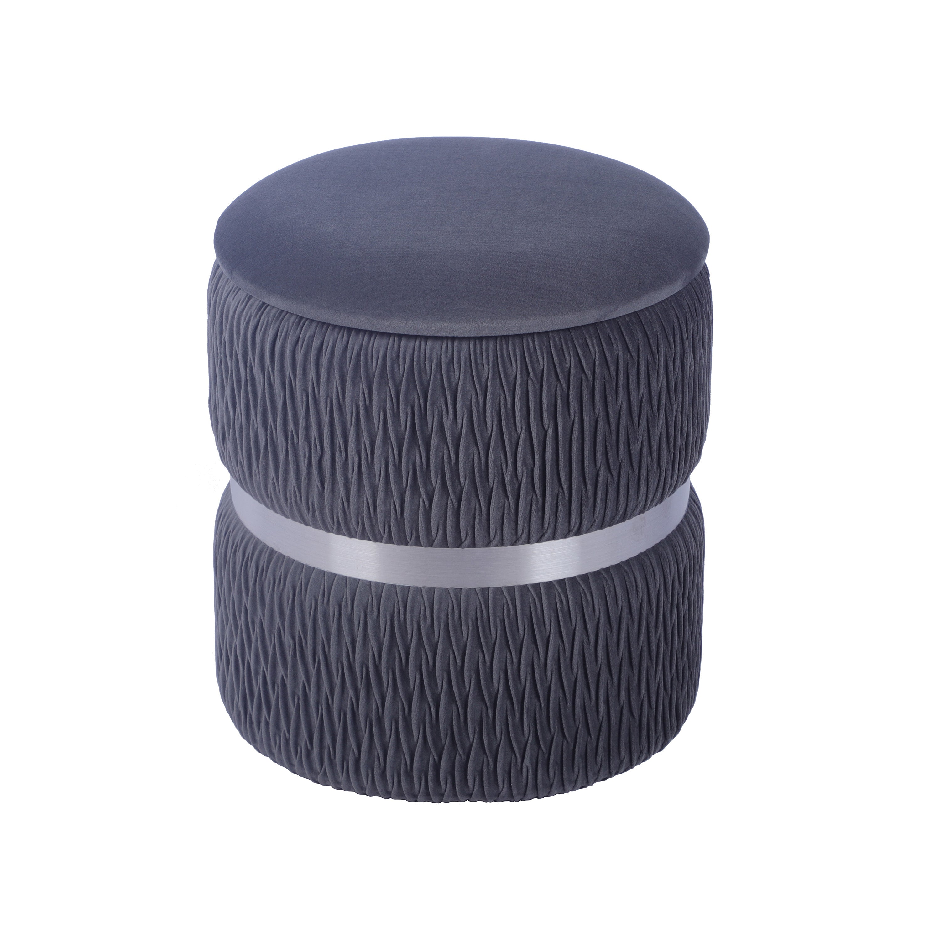 Modern Grey Velvet Round Ottoman with Storage