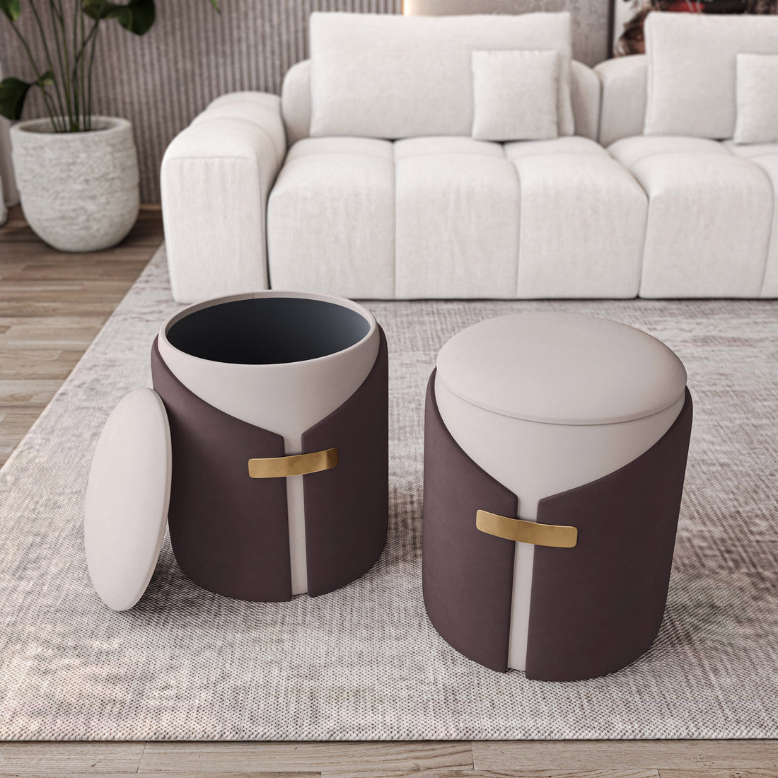 Two-Toned Vanity Stool Ottoman with Storage Ottoman