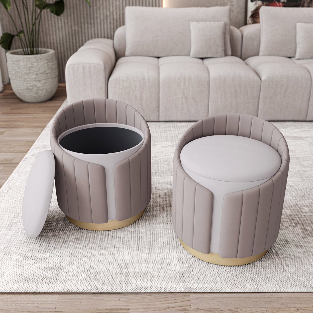 Plush Velvet Vanity Stool Ottoman with Storage