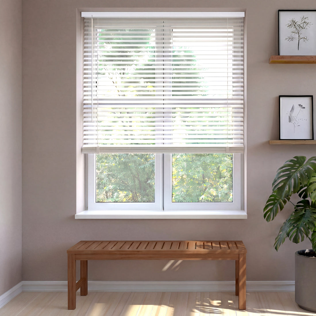Solara Cordless Mini Blinds for Windows, Light Filtering 1 Inch Vinyl Horizontal Window Blinds, Child Safe Cordless Window Shades, Easy Install Privacy Blinds for Bedroom, Kitchen, Bath, Office
