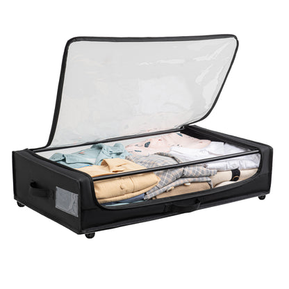 Rolling Under-Bed Storage Organizer with Clear Top, Space-Saving Design, and Multi-Directional Wheels – Perfect for Clothes, Shoes, and Household Items, Set of 2