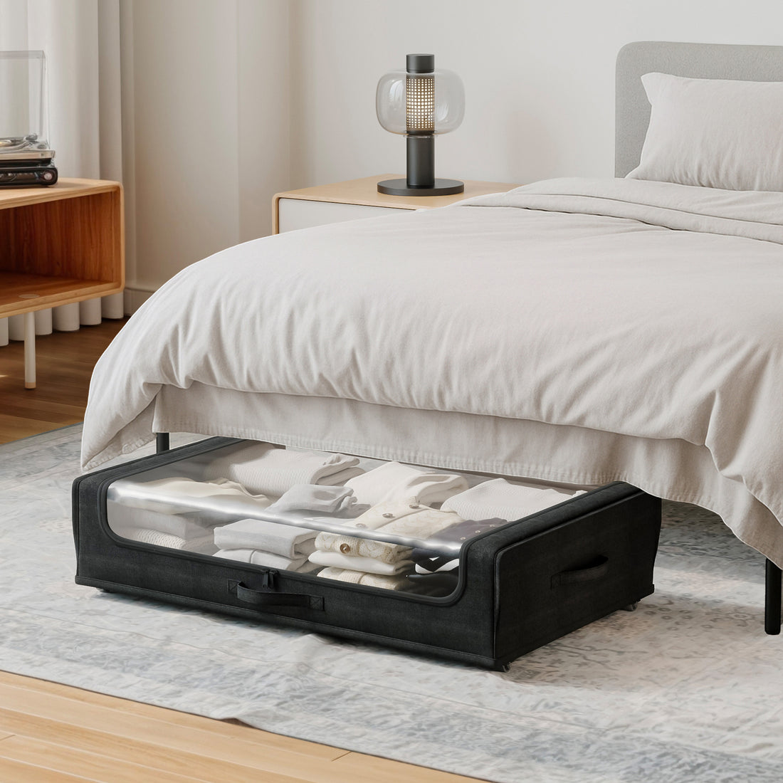 Rolling Under-Bed Storage Organizer with Clear Top, Space-Saving Design, and Multi-Directional Wheels – Perfect for Clothes, Shoes, and Household Items, Set of 2