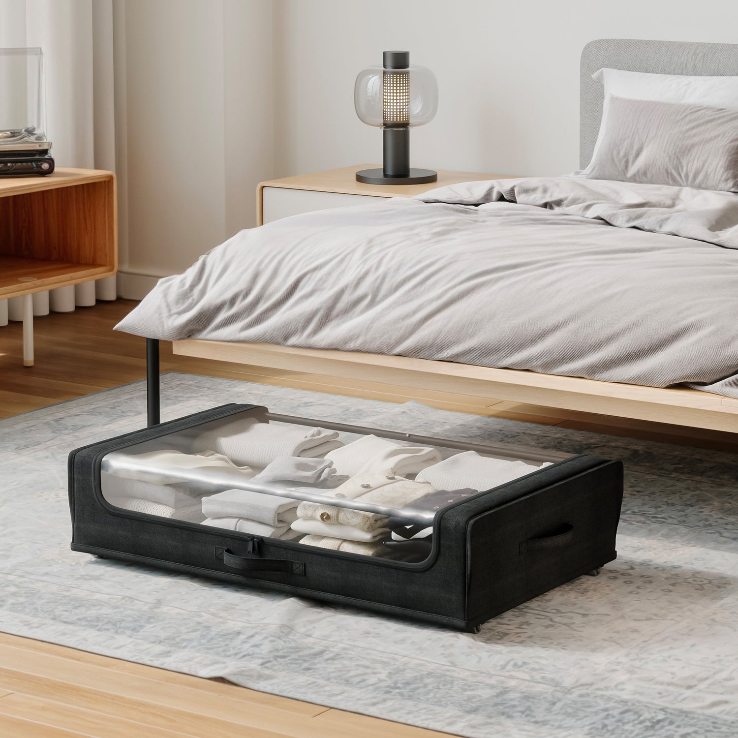 Rolling Under-Bed Storage Organizer with Clear Top, Space-Saving Design, and Multi-Directional Wheels – Perfect for Clothes, Shoes, and Household Items, Set of 2